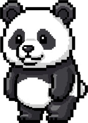 Fototapeta premium Pixelated cartoon panda, standing upright, with happy expression.