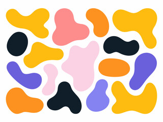 Abstract organic shapes in vibrant colors on white background.