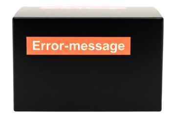 Black box with an orange label showing a system error message isolated on a transparent background