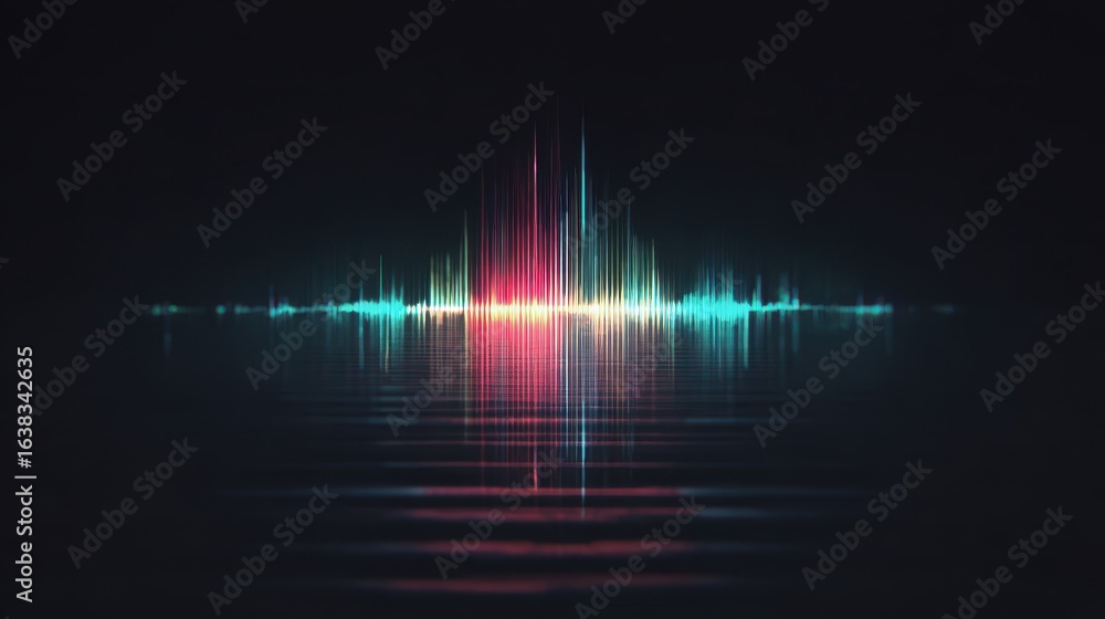Poster abstract soundwave light spectrum with dynamic glitch effect. this digital futuristic visual shows v
