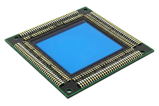 Digital camera image sensor matrix on a circuit board isolated on a transparent background