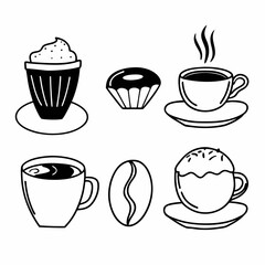 Obraz premium Coffee shop icons with various coffee drinks and coffee bean isolated on white background