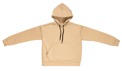 Isolated long sleeve hoodie, jacket or sweatshirt with a hood, flesh color, beige color, blank empty copy space for mock up, template