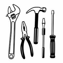 Collection of essential hand tools isolated on white background for various repair and construction tasks