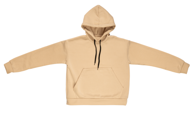 Isolated long sleeve hoodie, jacket or sweatshirt with a hood, flesh color, beige color, blank empty copy space for mock up, template