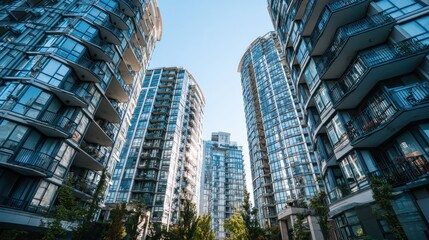Naklejka premium modern apartment buildings in vancouver british columbia canada no logos no brands ar 169
