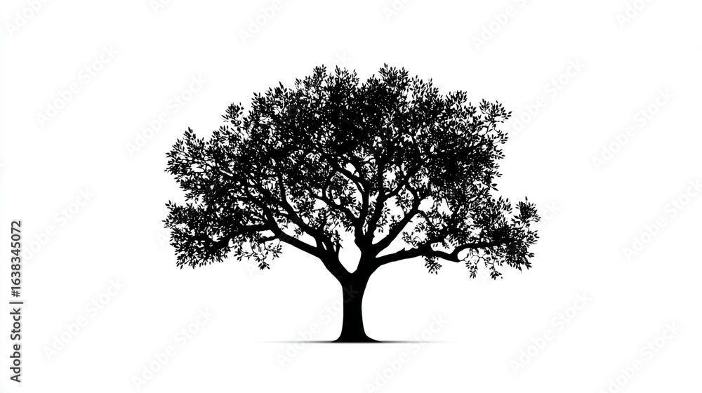 Aufkleber a silhouette of a tree with dense foliage and branches isolated on a white background in a vector st