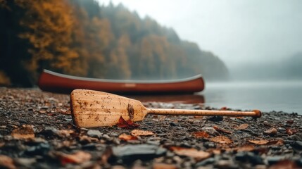 Lonely paddle on seasonal riverbank for solitude aesthetic concepts
