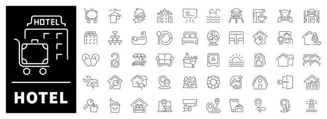 Hotel vector icons in line style. Hotel services related icons