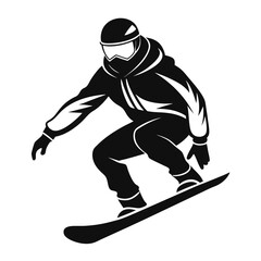 Fototapeta premium Monochrome Depiction of a Snowboarder in Action Against Mountainous Backdrop, Showcasing Winter Sports and Outdoor Adventure