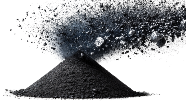 Black Powder Explosion: A dramatic moment capturing the dynamic burst of black powder, forming a captivating shape against a contrasting background.