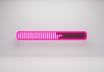 Pink neon progress bar indicating loading or processing status, isolated on white background