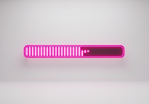 Pink neon progress bar indicating loading or processing status, isolated on white background