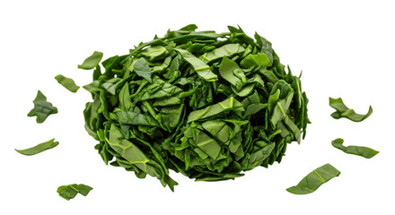 A vibrant pile of freshly chopped spinach leaves, isolated on transparent background, showcasing its nutritional value and culinary versatility in a healthy diet