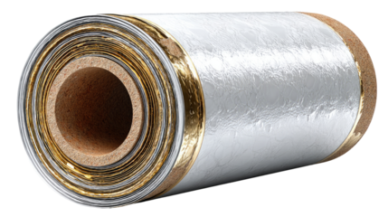 Roll of Foil: A close-up shot showcasing a rolled sheet of lustrous foil with golden edges, perfect for culinary applications.