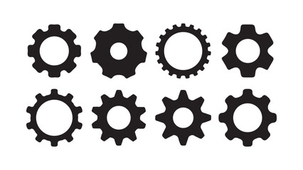 Gear icon set. black cogwheel vector collection, mechanical gear shapes, minimal maintenance, settings, repair symbols, Gear design collection. Victor illustration eps10