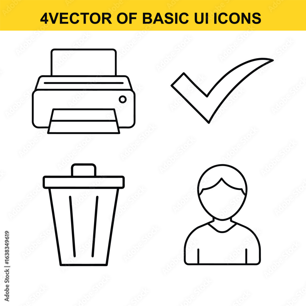 Poster set of four simple outline icons for user interface design