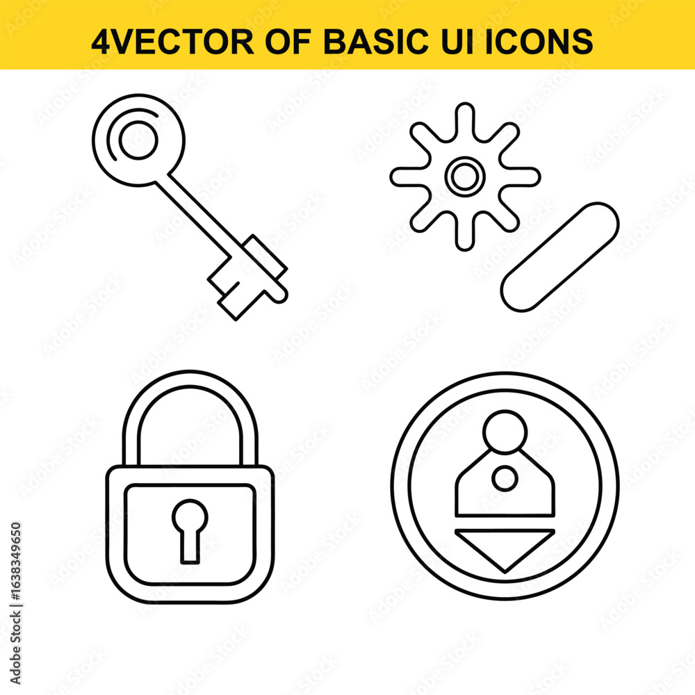 Poster collection of basic vector user interface icons for digital applications