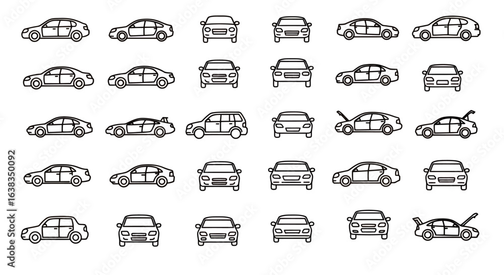 Poster collection of vector car icons in png format, perfect for websites, apps, and presentations. these c