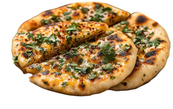 Amritsari kulcha on plate isolated on white background, png