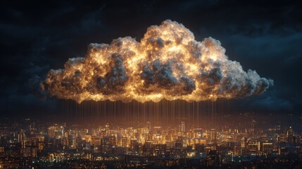 creative glowing cloud hologram on illuminated night city backdrop cloud computing and database concept double exposure no logos no brands ar 169