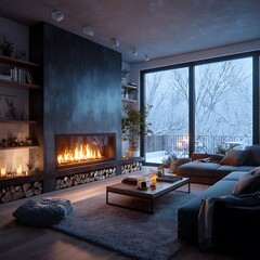 Cozy Living Room with Fireplace	