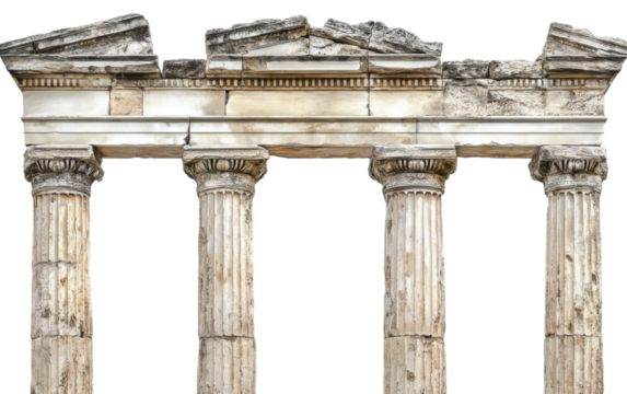 Ancient Greek antique temple isolated on white background, png