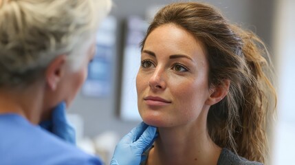 Fototapeta premium doctor advising patient about a facelift in the beauty clinic no logos no brands ar 169