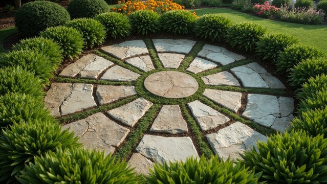 A circular horticultural pattern made of stone