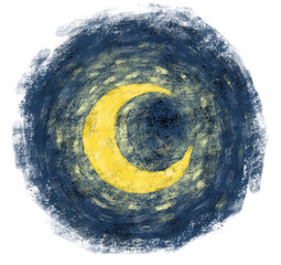 Starry night crescent moon  illustration  art