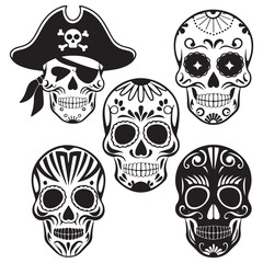 skull, human, crossbones black vector silhouettes for graphic resources