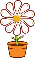 Cartoon Daisy Flower in a Pot – Vector Illustration Print