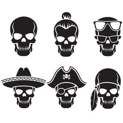 skull, human, crossbones black vector silhouettes for graphic resources