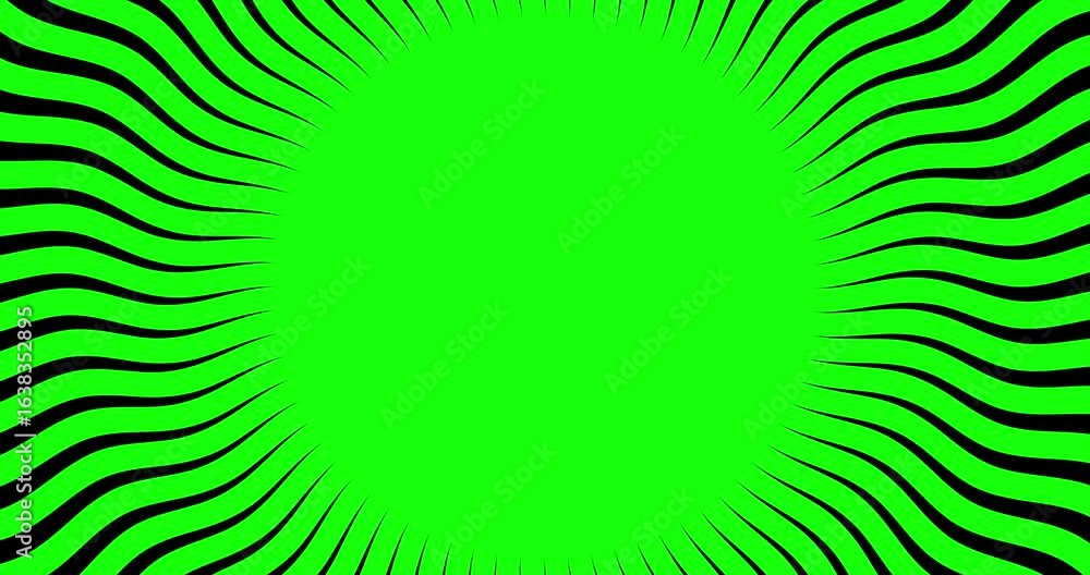 Aufkleber concentric wavy black flash animation design rotating over a free space in the center of a green chr