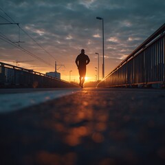 Runner Training on City Bridge	