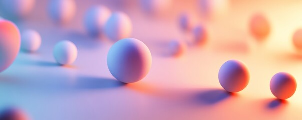Scattered spheres are illuminated by multiple colors with a soft glow