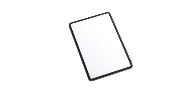 a blank tablet mockup floating on a white background, png, transparent