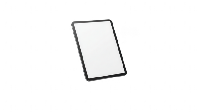 a blank tablet mockup floating on a white background, png, transparent