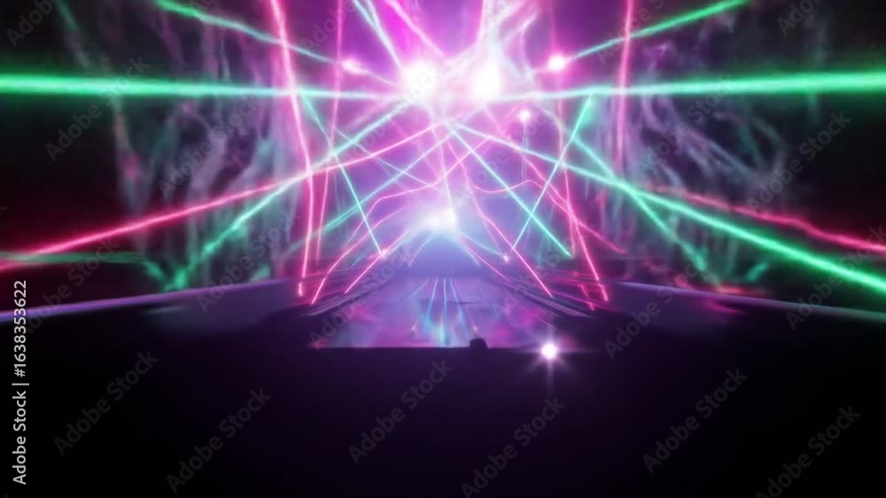 Poster dynamic neon laser light tunnel animation: abstract background for music and events
