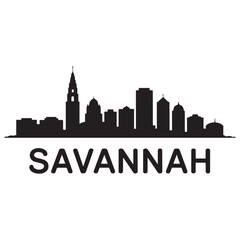 Naklejka premium Savannah skyline silhouette. Black Savannah city. Vector black silhouette. with white background.