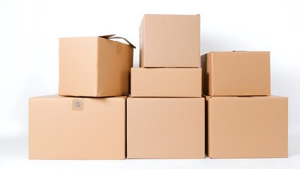 Obraz premium Stack of cardboard boxes ready for shipping or moving