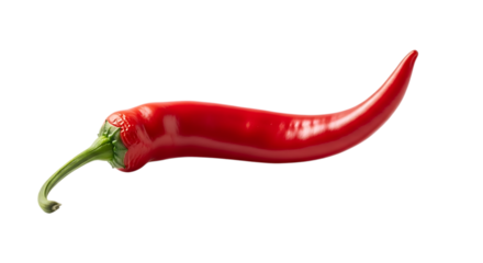 A vibrant red chili pepper isolated on transparent background, showcasing its fiery color, fresh stem, and spicy flavor, perfect for adding heat to any dish