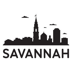 Fototapeta premium Savannah skyline silhouette. Black Savannah city. Vector black silhouette. with white background.