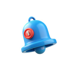 3D Glossy Cyan Blue Notification Bell Icon with Red Alert Badge &ndash; Modern Alert, Reminder, and Notification Symbol on White Background

