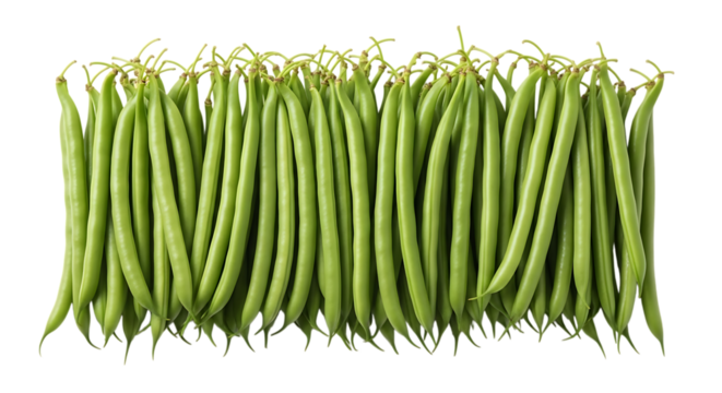 Fresh green string beans isolated on transparent background, showcasing their vibrant color and smooth texture, a healthy and nutritious addition to any meal
