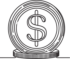 Dollar coin continuous one line drawing