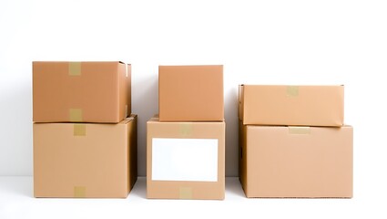 Three stacks of cardboard boxes against a white background