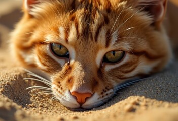 Orange Cat's Sand Face Resting Appearance