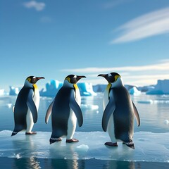 Fototapeta premium three penguins on the rocks