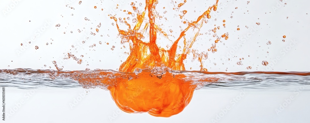 Poster an orange object submerged in water causing a splashing effect